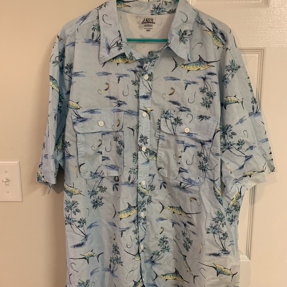 Izod Blue Casual Button Down Shirt
